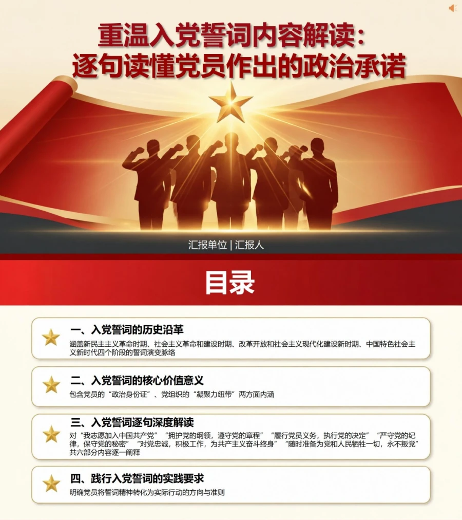 重温入党誓词内容解读PPT：逐句读懂党员作出的政治承诺｜课件+讲稿封面图1