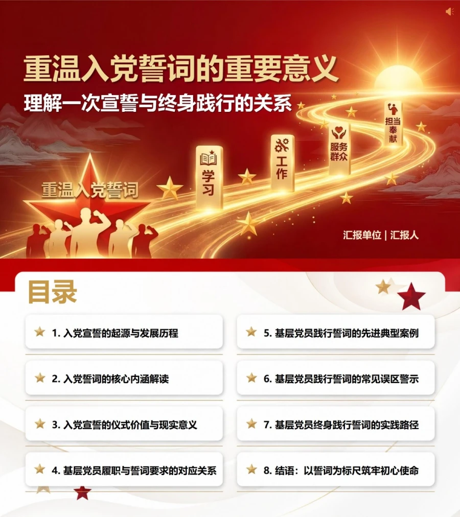 重温入党誓词的重要意义PPT：理解一次宣誓与终身践行的关系｜课件+讲稿封面图1