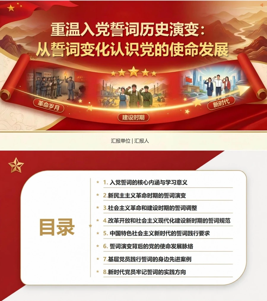 重温入党誓词历史演变PPT：从誓词变化认识党的使命发展｜课件+讲稿封面图1