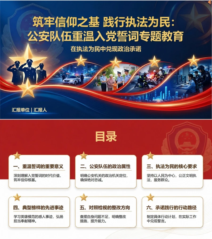 公安民警重温入党誓词PPT：在执法为民中兑现政治承诺｜课件+讲稿封面图1