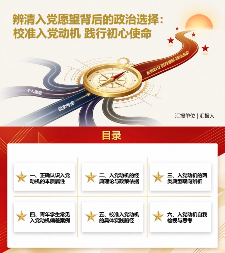 入党动机基本知识PPT：辨清入党愿望背后的政治选择｜课件+讲稿封面图1