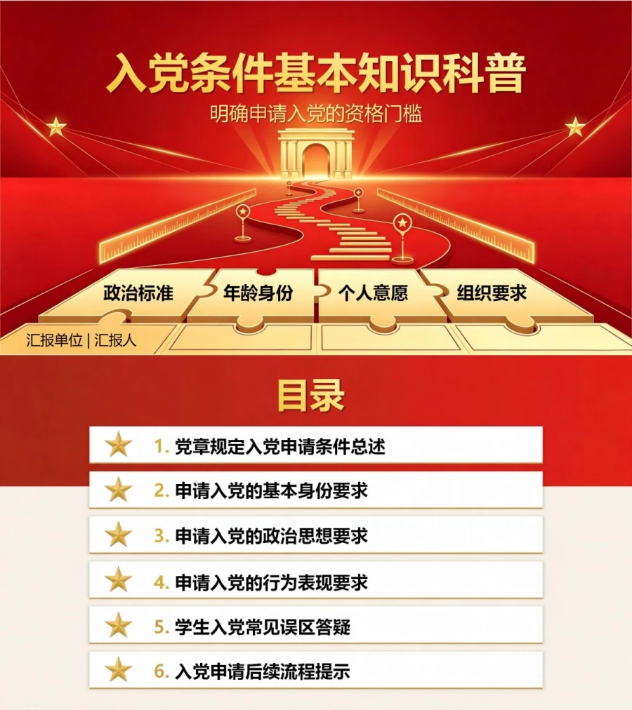 入党条件基本知识PPT：明确申请入党的资格门槛｜课件+讲稿封面图1