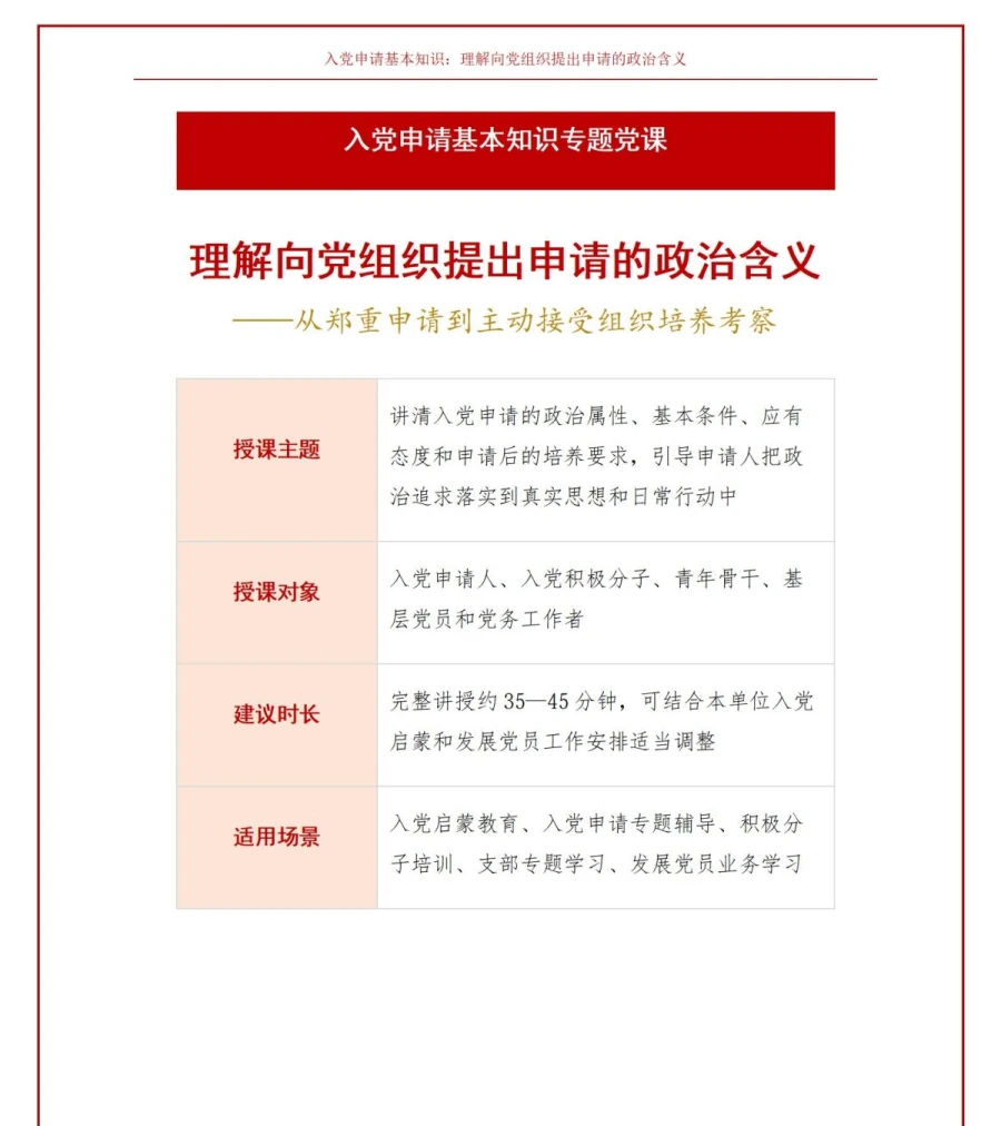 入党申请基本知识PPT：理解向党组织提出申请的政治含义｜课件+讲稿讲稿预览1