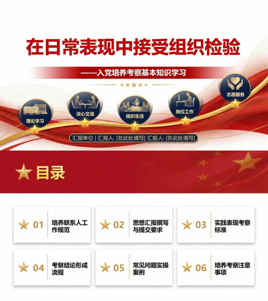 入党培养考察基本知识PPT：在日常表现中接受组织检验｜课件+讲稿封面图1