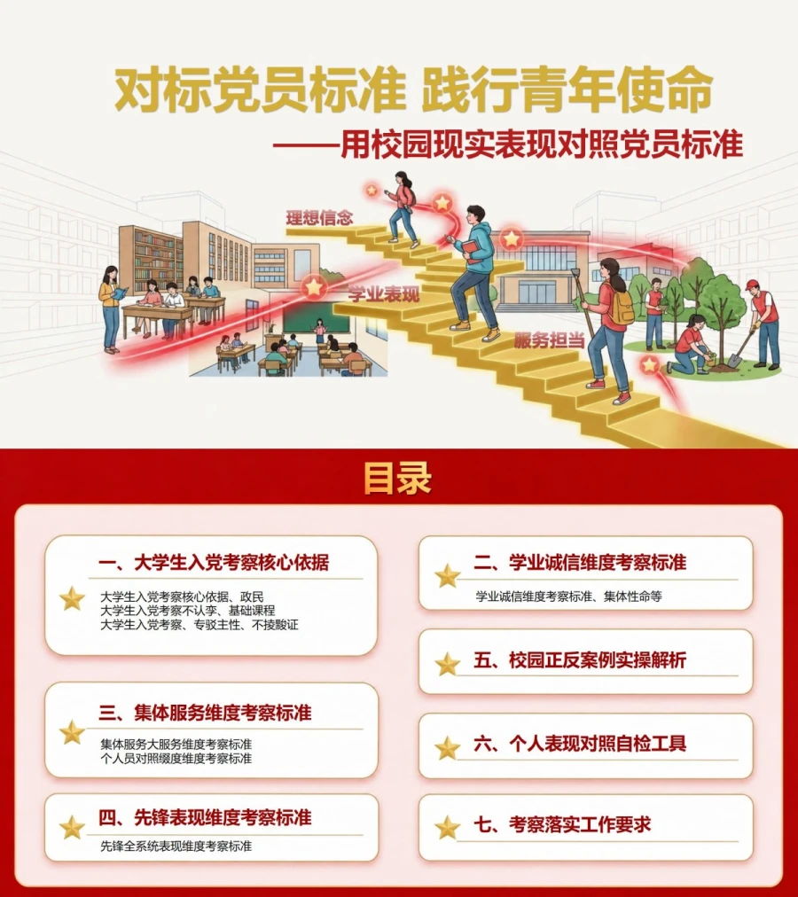 大学生入党基本知识PPT：用校园现实表现对照党员标准｜课件+讲稿封面图1