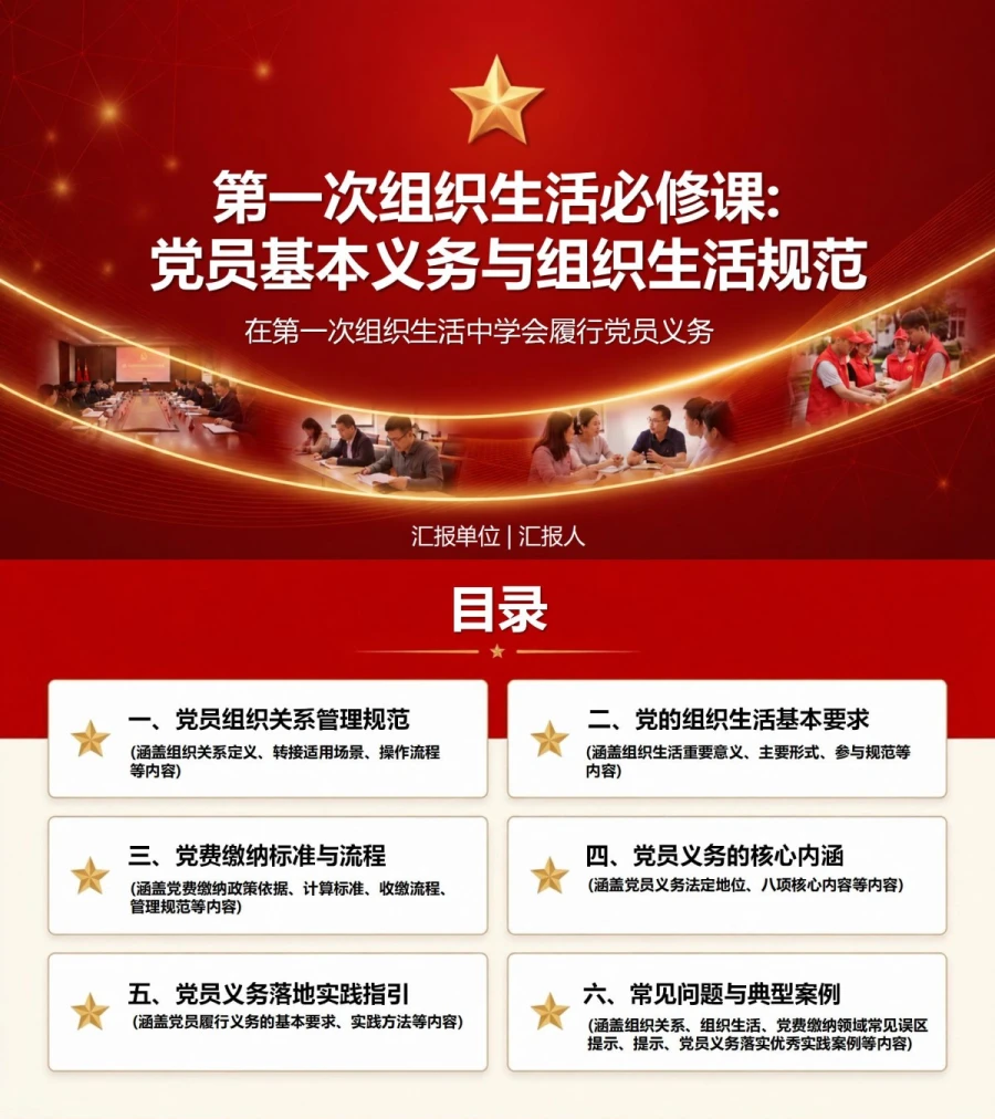 新党员基本知识PPT：在第一次组织生活中学会履行党员义务｜课件+讲稿封面图1