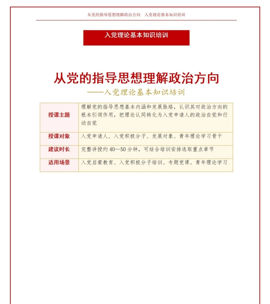 入党理论基本知识PPT：从党的指导思想理解政治方向｜课件+讲稿讲稿预览1