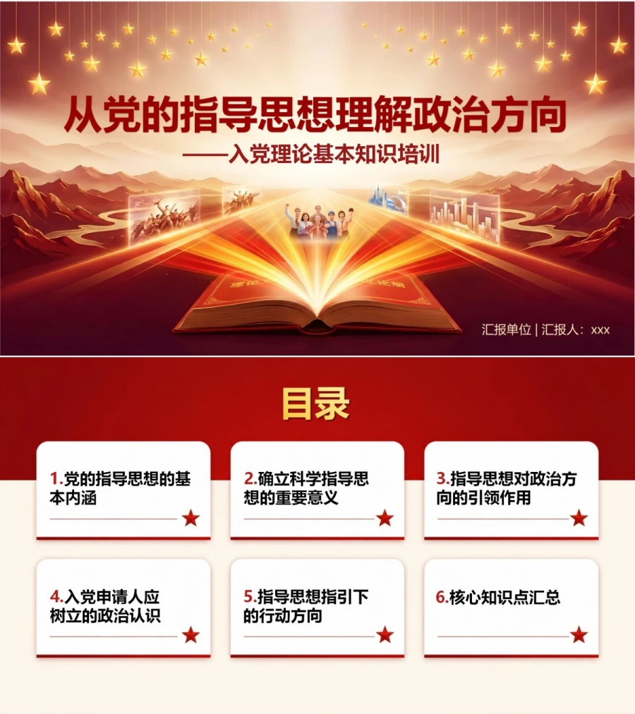入党理论基本知识PPT：从党的指导思想理解政治方向｜课件+讲稿封面图1