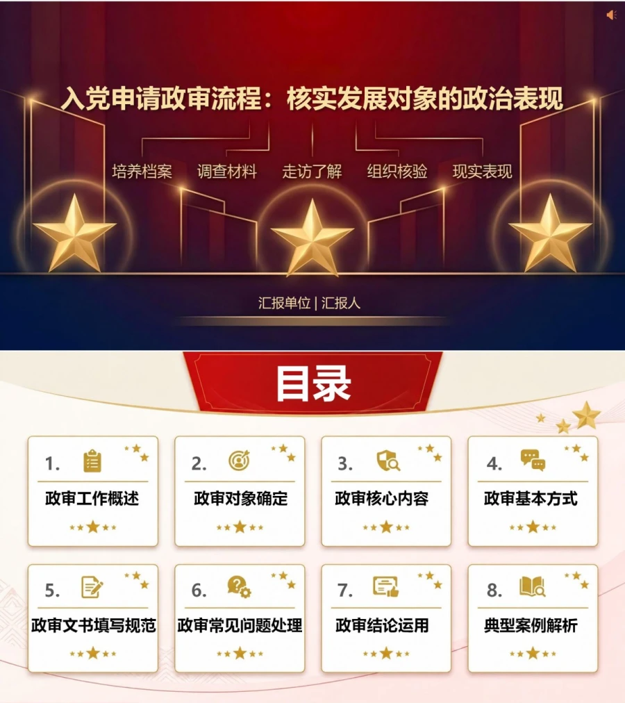 入党申请政审流程PPT：核实发展对象政治表现｜课件+讲稿封面图1