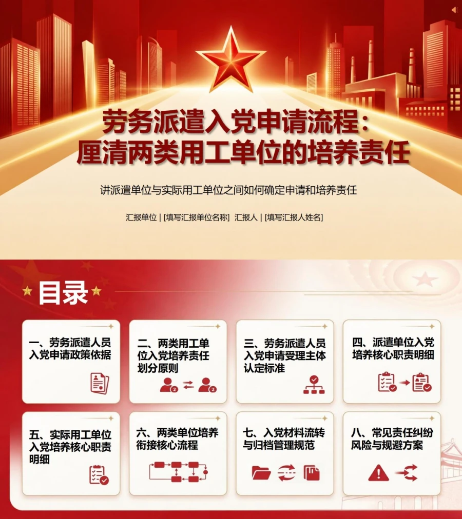 劳务派遣入党申请流程PPT：厘清两类用工单位的培养责任｜课件+讲稿封面图1