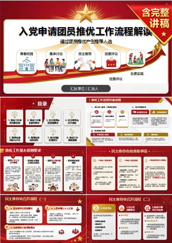 入党申请推优流程PPT：通过团员推优产生推荐人选｜课件+讲稿