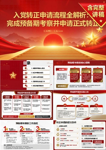 入党转正申请流程PPT：预备期满后的审查与转正｜课件+讲稿
