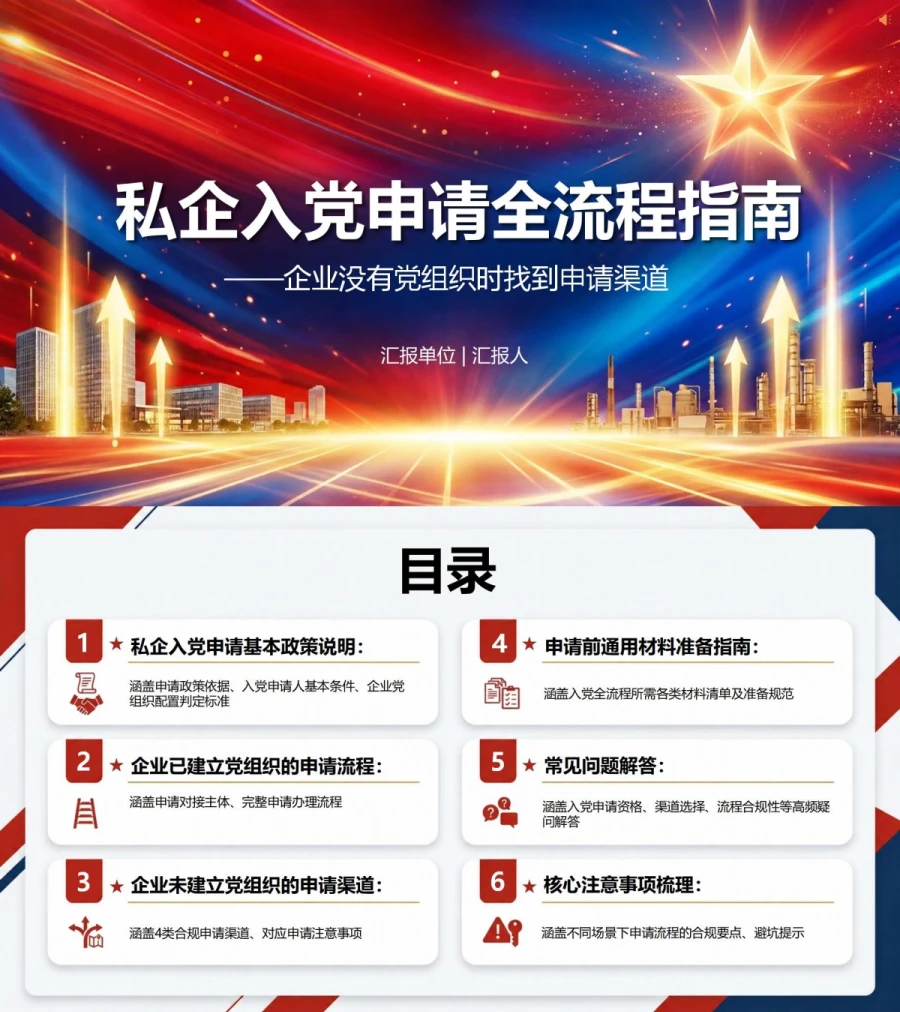 私企入党申请流程PPT：企业没有党组织时找到申请渠道｜课件+讲稿封面图1