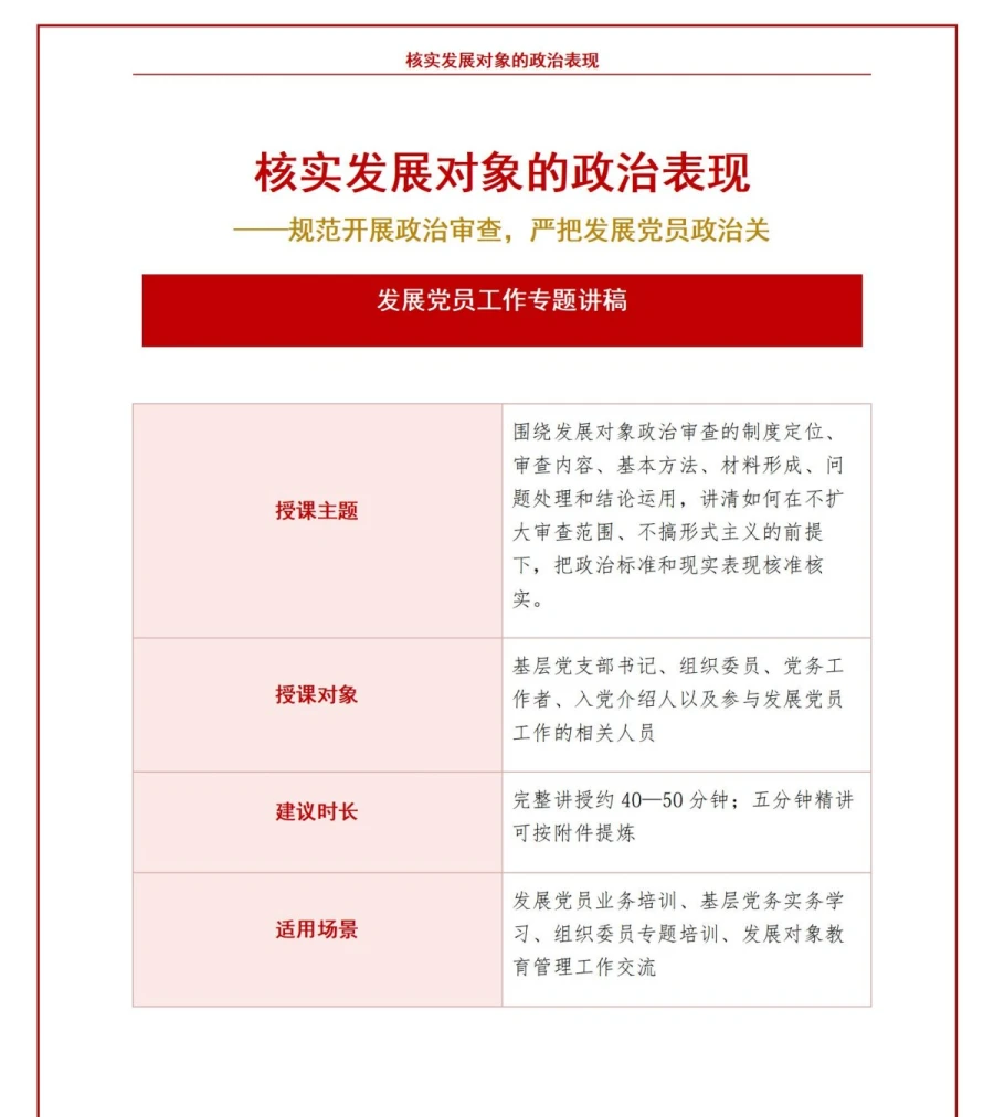 入党申请政审流程PPT：核实发展对象政治表现｜课件+讲稿讲稿预览1