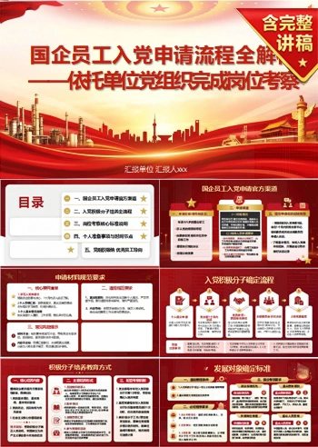 国企员工入党申请流程PPT：依托单位党组织接受岗位考察｜课件+讲稿