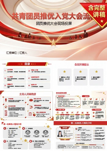 推优入党大会流程PPT：团员推优大会现场投屏｜课件+讲稿