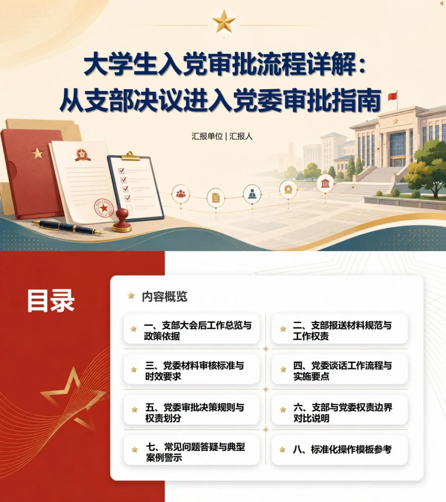 大学生入党审批流程PPT：从支部决议进入党委审批｜课件+讲稿封面图1