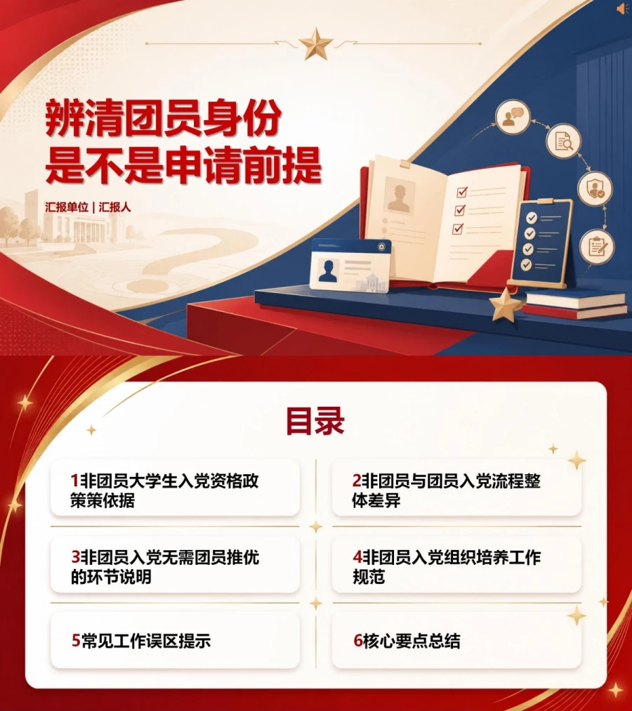 非团员大学生入党流程PPT：辨清团员身份是不是申请前提｜课件+讲稿封面图1