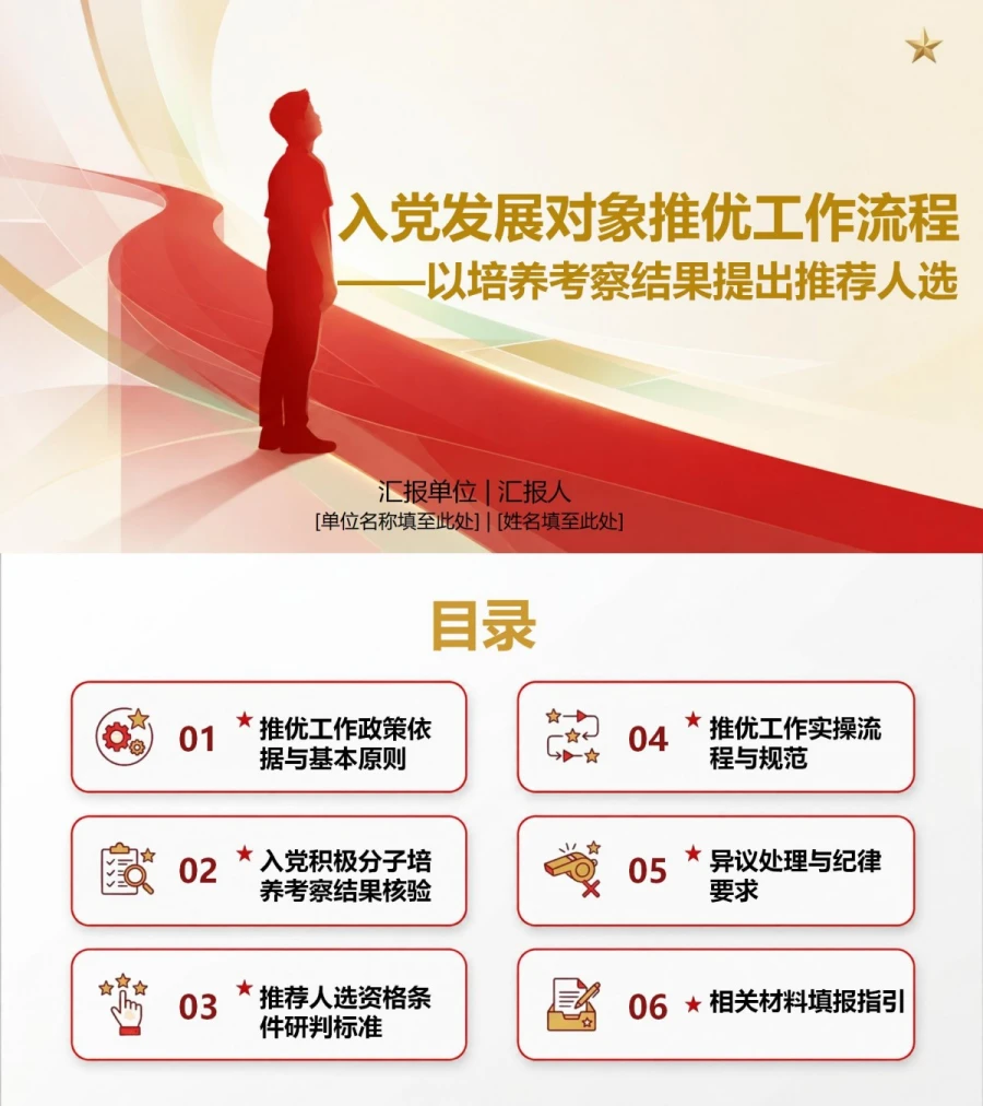 入党发展对象推优流程PPT：以培养考察结果提出推荐人选｜课件+讲稿封面图1