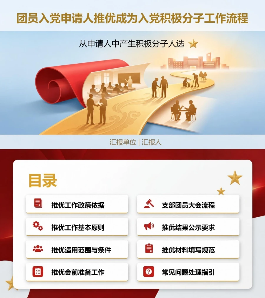 入党申请人推优流程PPT：从申请人中产生积极分子人选｜课件+讲稿封面图1