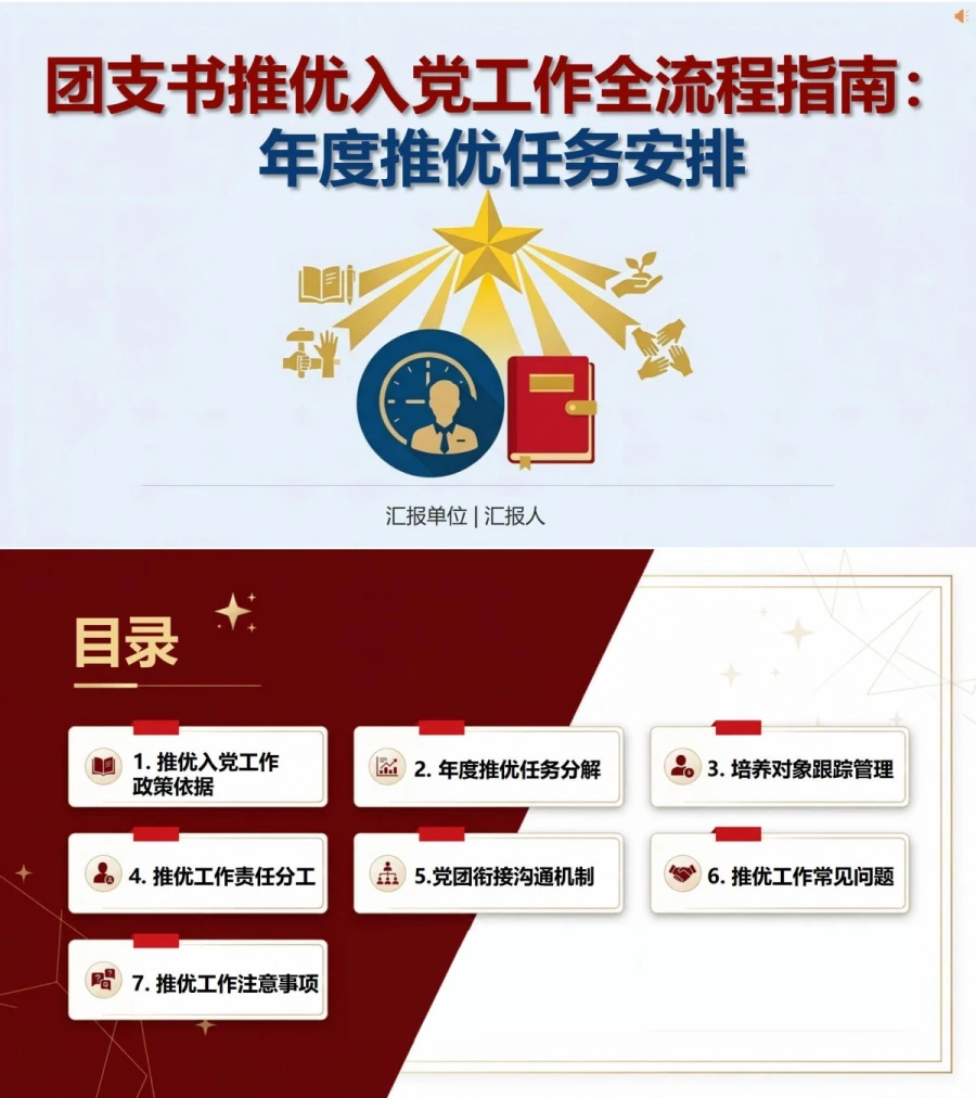团支书推优入党流程PPT：年度推优任务安排｜课件+讲稿封面图1