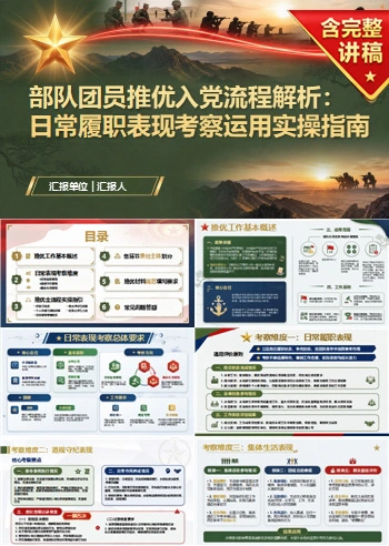 部队团员推优入党流程PPT：日常履职表现的考察运用｜课件+讲稿