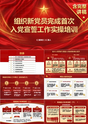 大学生入党宣誓流程PPT：组织新党员完成首次入党宣誓｜课件+讲稿