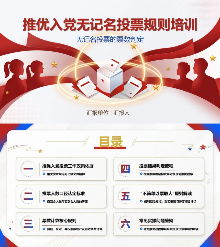 推优入党投票流程PPT：无记名投票的票数判定｜课件+讲稿封面图1