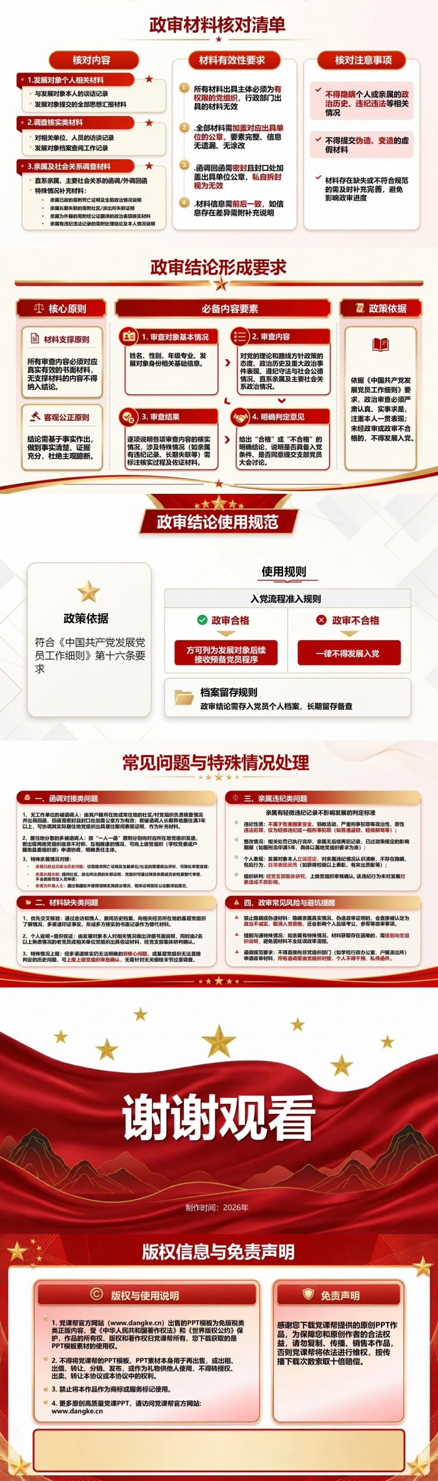 大学生入党政审流程PPT：核实发展对象的政治表现｜课件+讲稿内容预览2