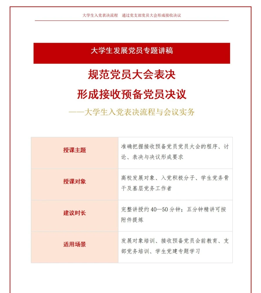 大学生入党表决流程PPT：通过支部大会形成接收决议｜课件+讲稿讲稿预览1
