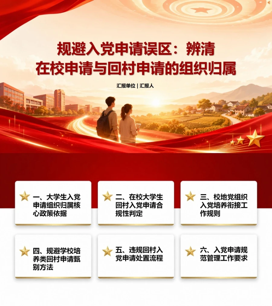 大学生农村入党流程PPT：辨清在校申请与回村申请的组织归属｜课件+讲稿封面图1