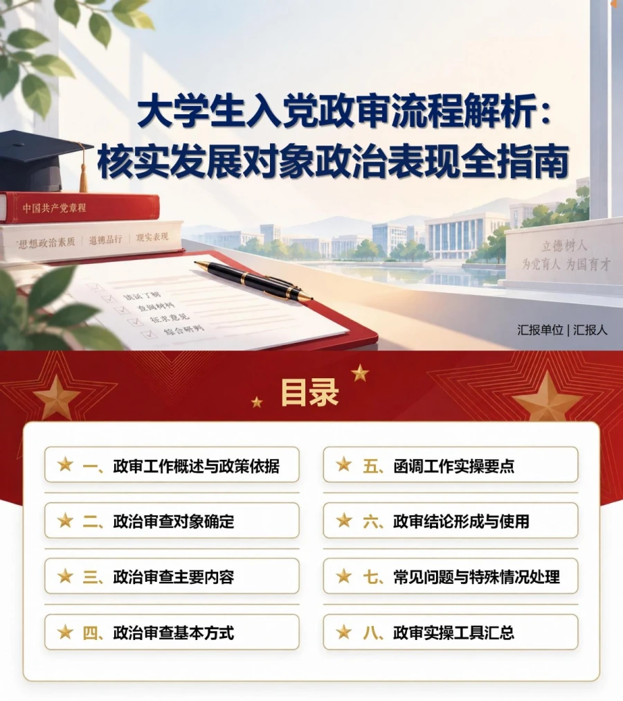 大学生入党政审流程PPT：核实发展对象的政治表现｜课件+讲稿封面图1