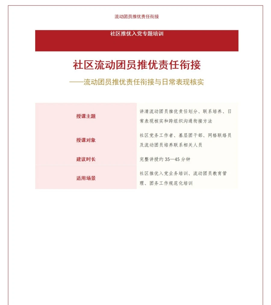 社区推优入党流程PPT：流动团员推优责任衔接｜课件+讲稿讲稿预览1