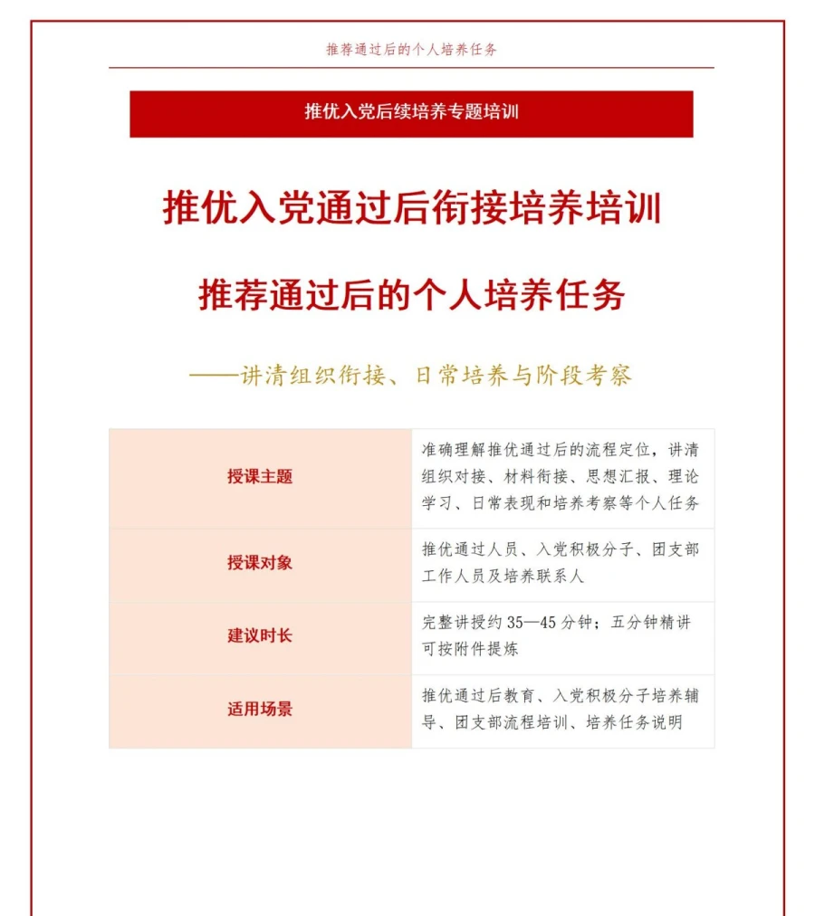 推优入党后续流程PPT：推荐通过后的个人培养任务｜课件+讲稿讲稿预览1