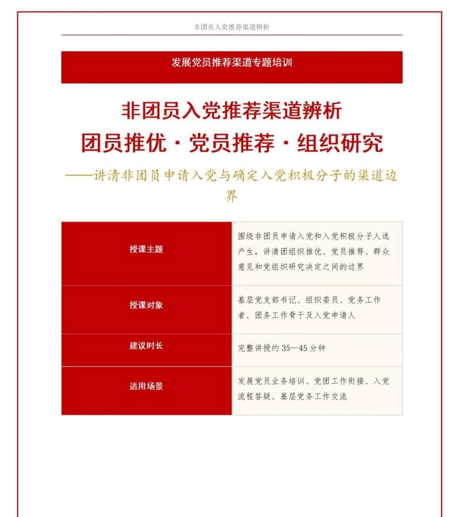 非团员推优入党流程PPT：非团员入党推荐渠道辨析｜课件+讲稿讲稿预览1