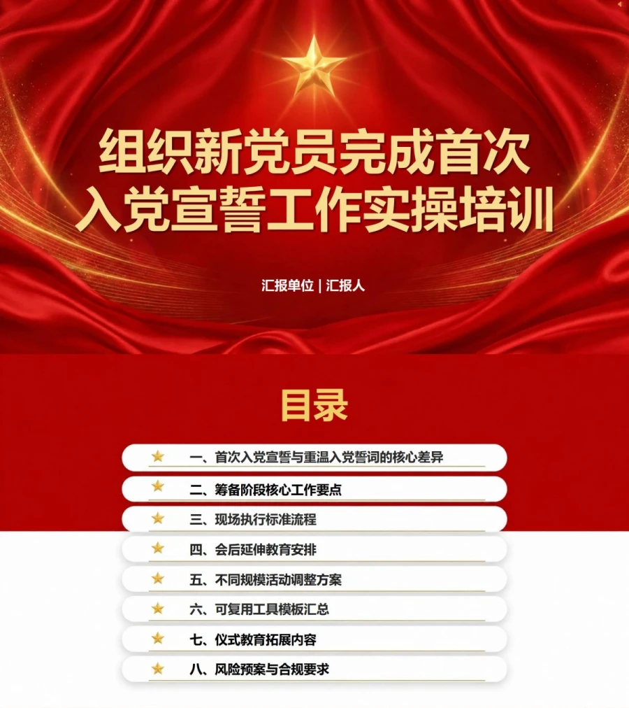 大学生入党宣誓流程PPT：组织新党员完成首次入党宣誓｜课件+讲稿封面图1