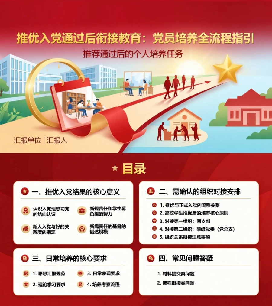 推优入党后续流程PPT：推荐通过后的个人培养任务｜课件+讲稿封面图1