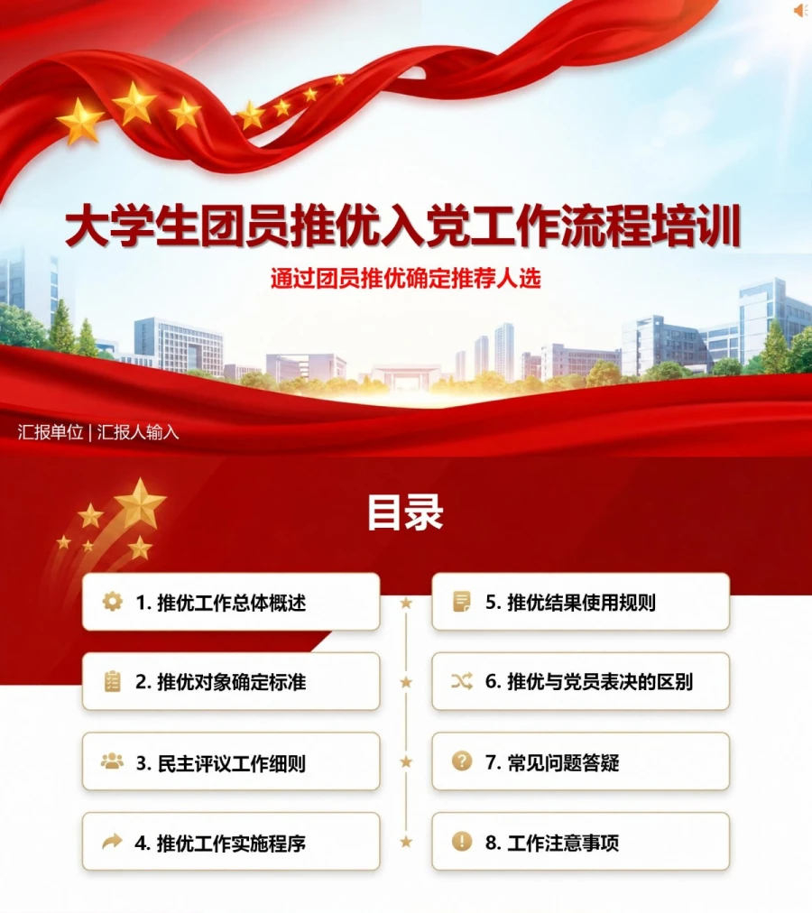 大学生推优入党流程PPT：通过团员推优确定推荐人选｜课件+讲稿封面图1