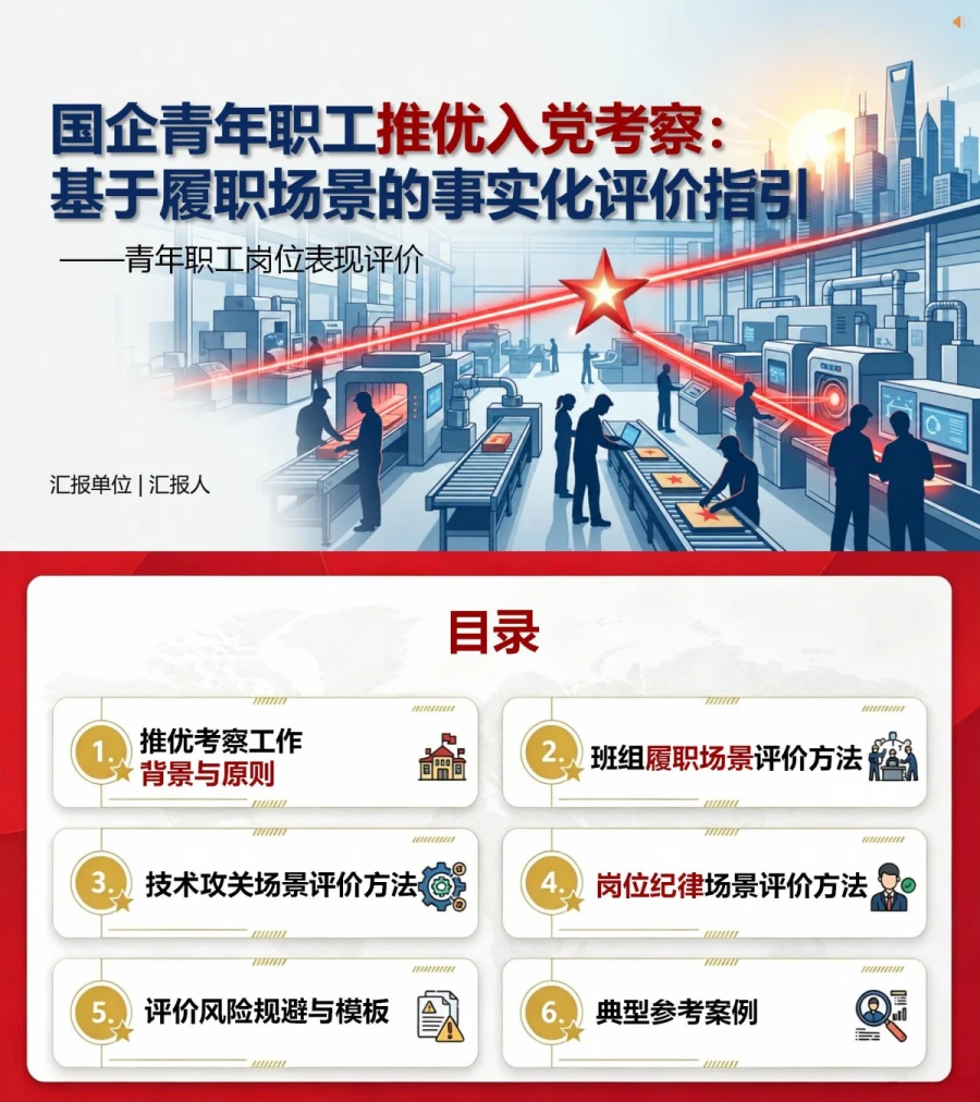 国企推优入党流程PPT：青年职工岗位表现评价｜课件+讲稿封面图1
