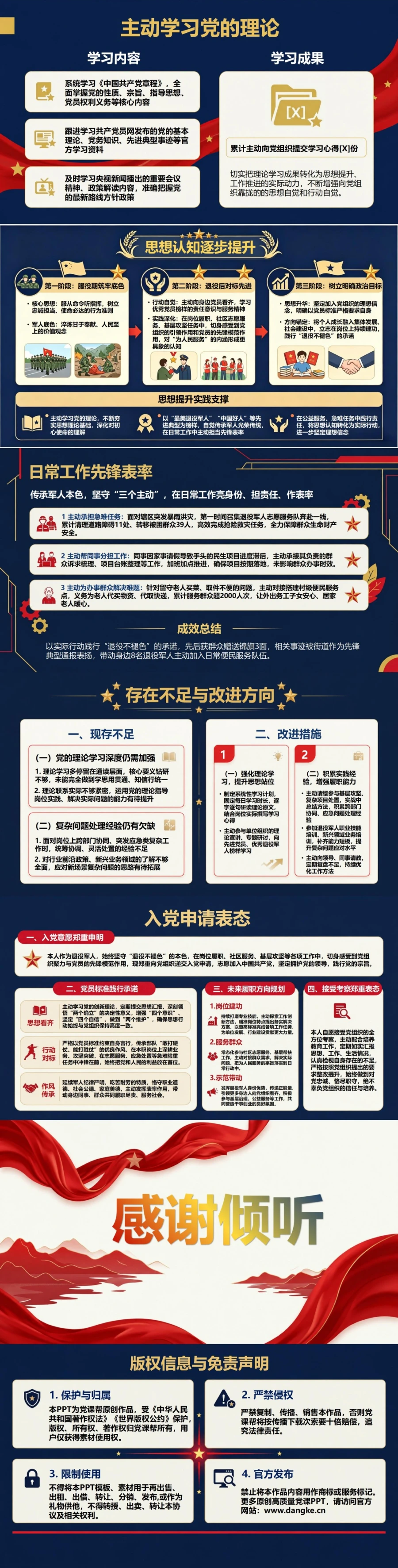 退役军人入党自我介绍PPT：退役后的岗位融入历程｜课件+讲稿内容预览2