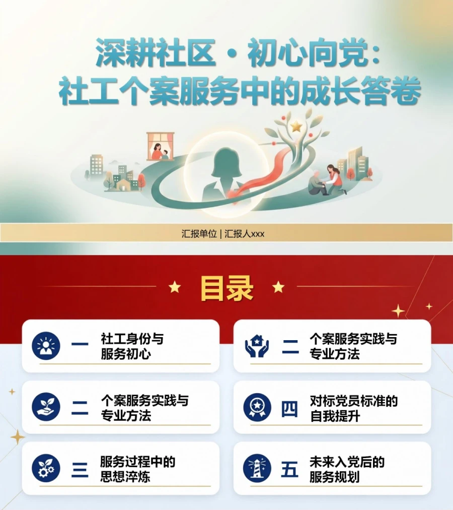 社工入党自我介绍PPT：社区个案服务中的个人成长｜课件+讲稿封面图1