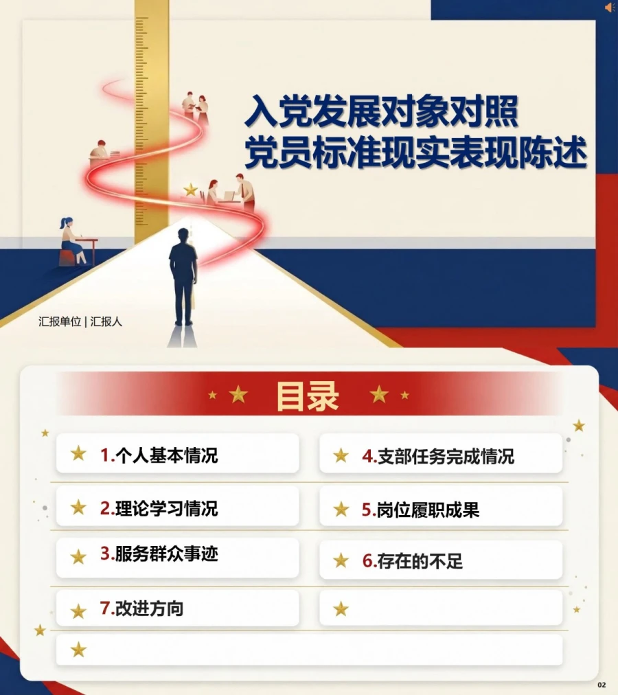 入党发展对象自我介绍PPT：对照党员标准的现实表现陈述｜课件+讲稿封面图1