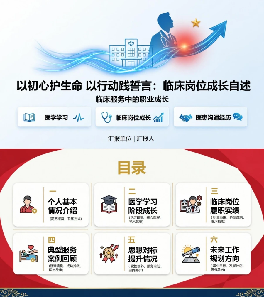 医生入党自我介绍PPT：临床服务中的职业成长｜课件+讲稿封面图1