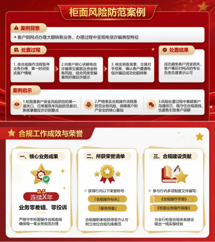 银行工作人员入党自我介绍PPT：柜面服务中的合规履职｜课件+讲稿内容预览1