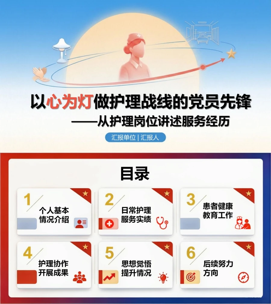 护士入党自我介绍PPT：从护理岗位讲述服务经历｜课件+讲稿封面图1