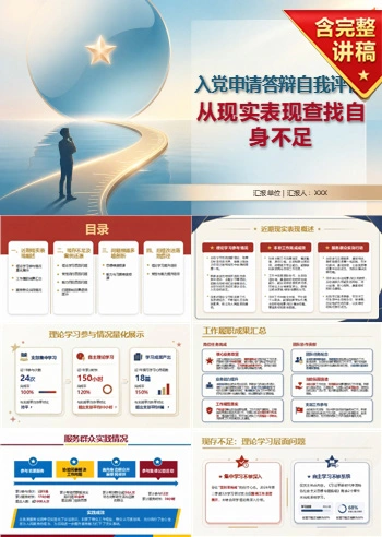 入党申请答辩自我评价PPT：从现实表现查找自身不足｜课件+讲稿