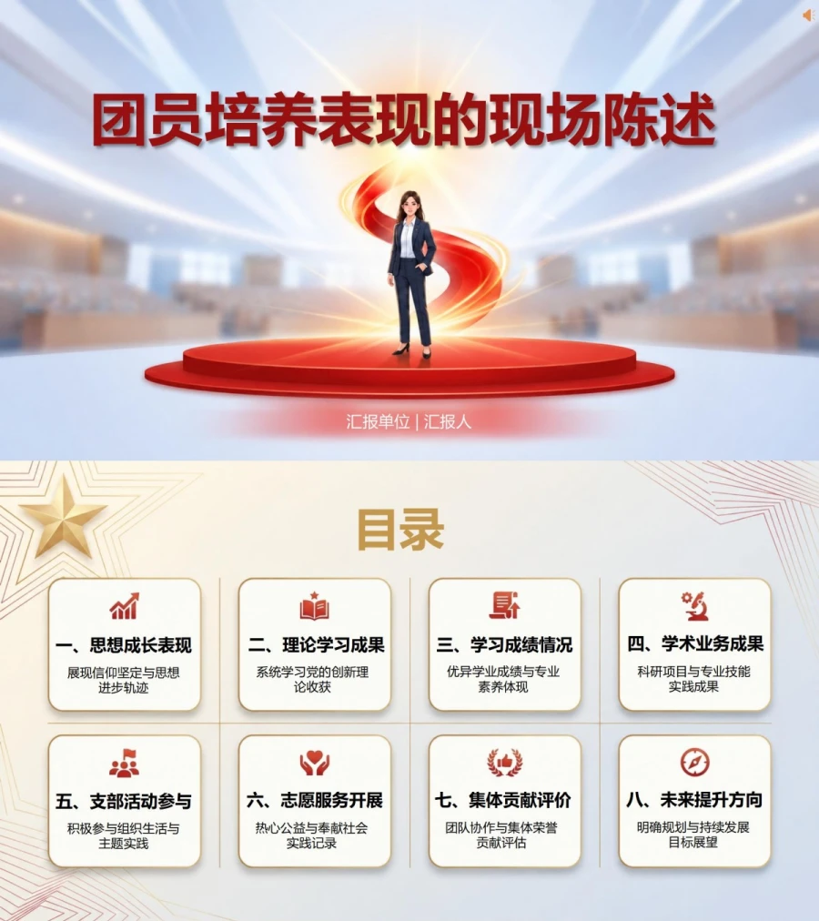 入党推优申请答辩PPT：团员培养表现的现场陈述｜课件+讲稿封面图1
