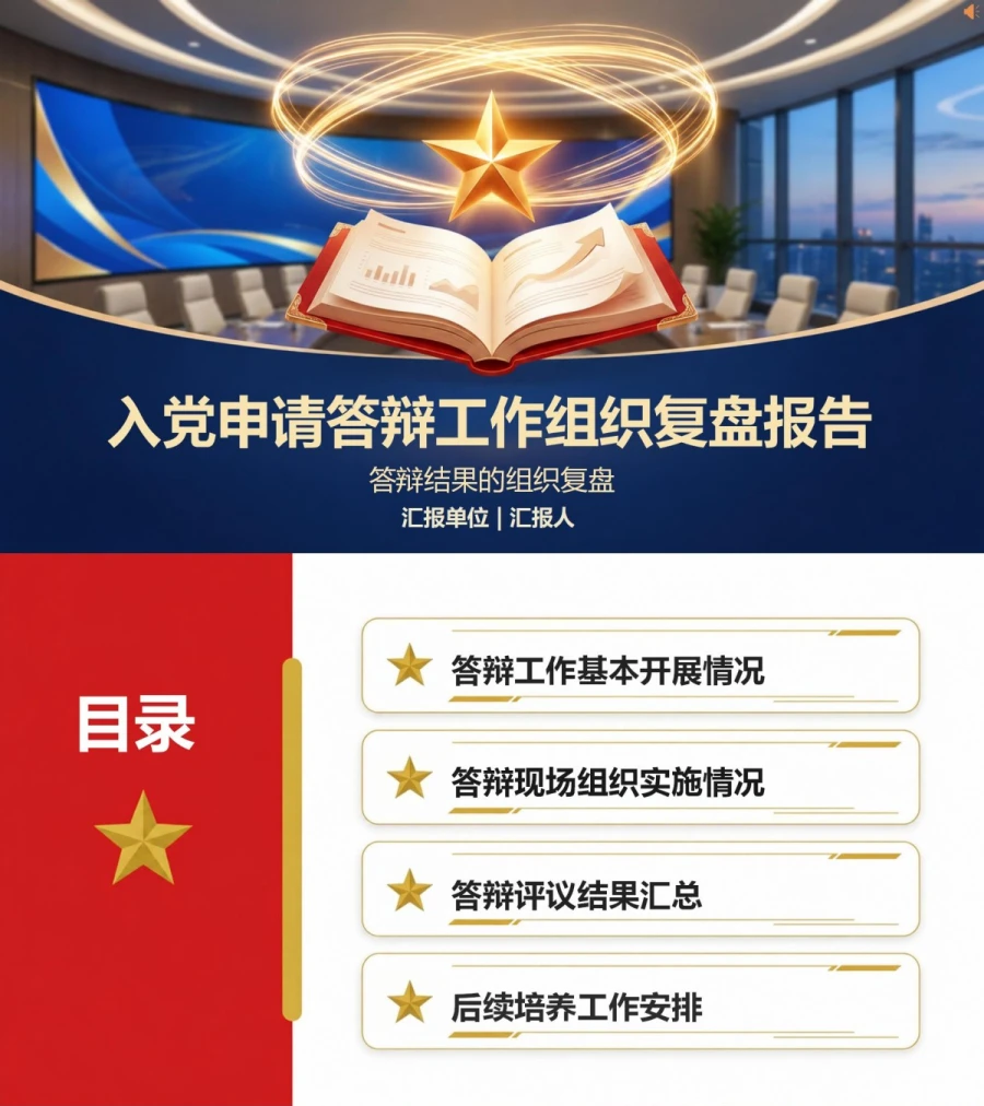 入党申请答辩报告PPT：答辩结果的组织复盘｜课件+讲稿封面图1
