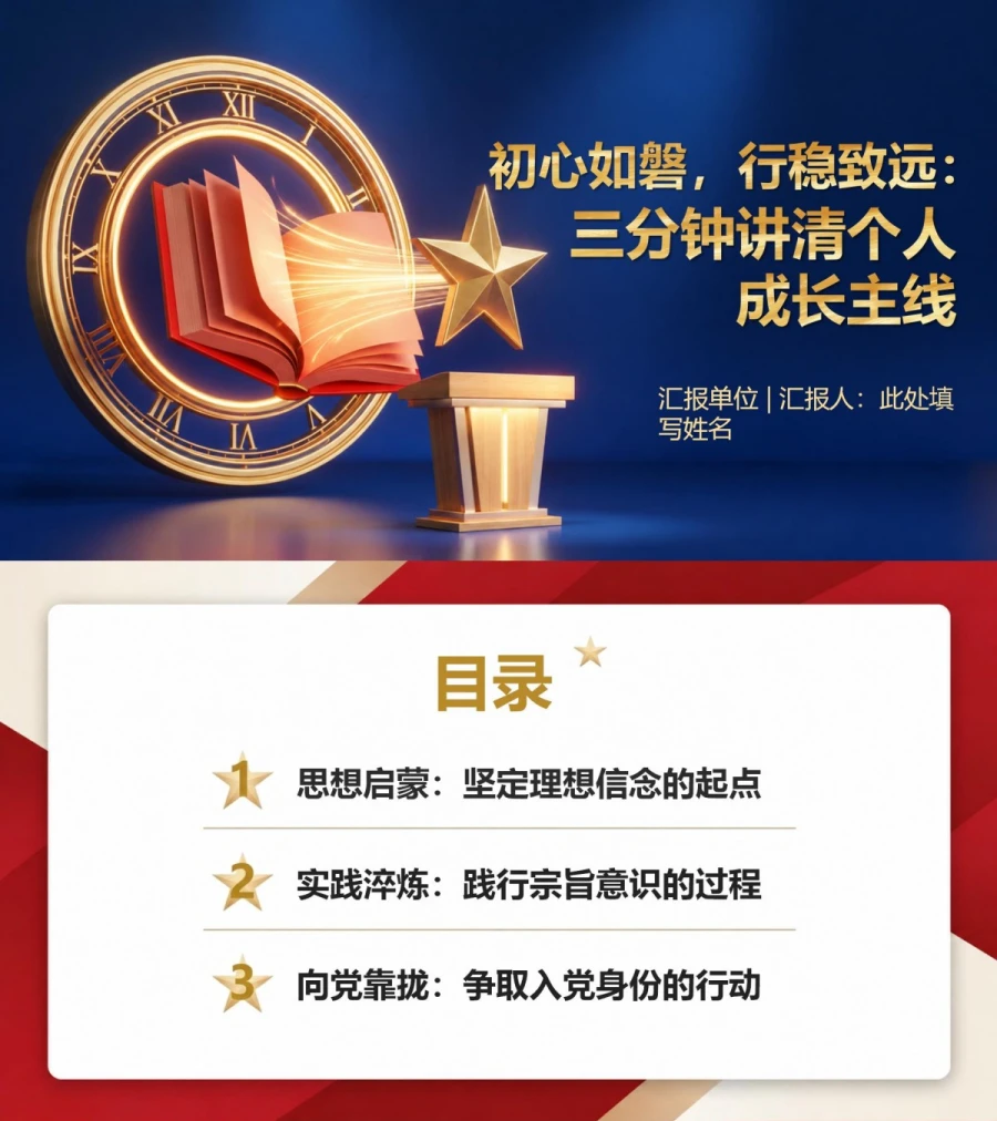 大学生三分钟入党答辩PPT：三分钟讲清个人成长主线｜课件+讲稿封面图1