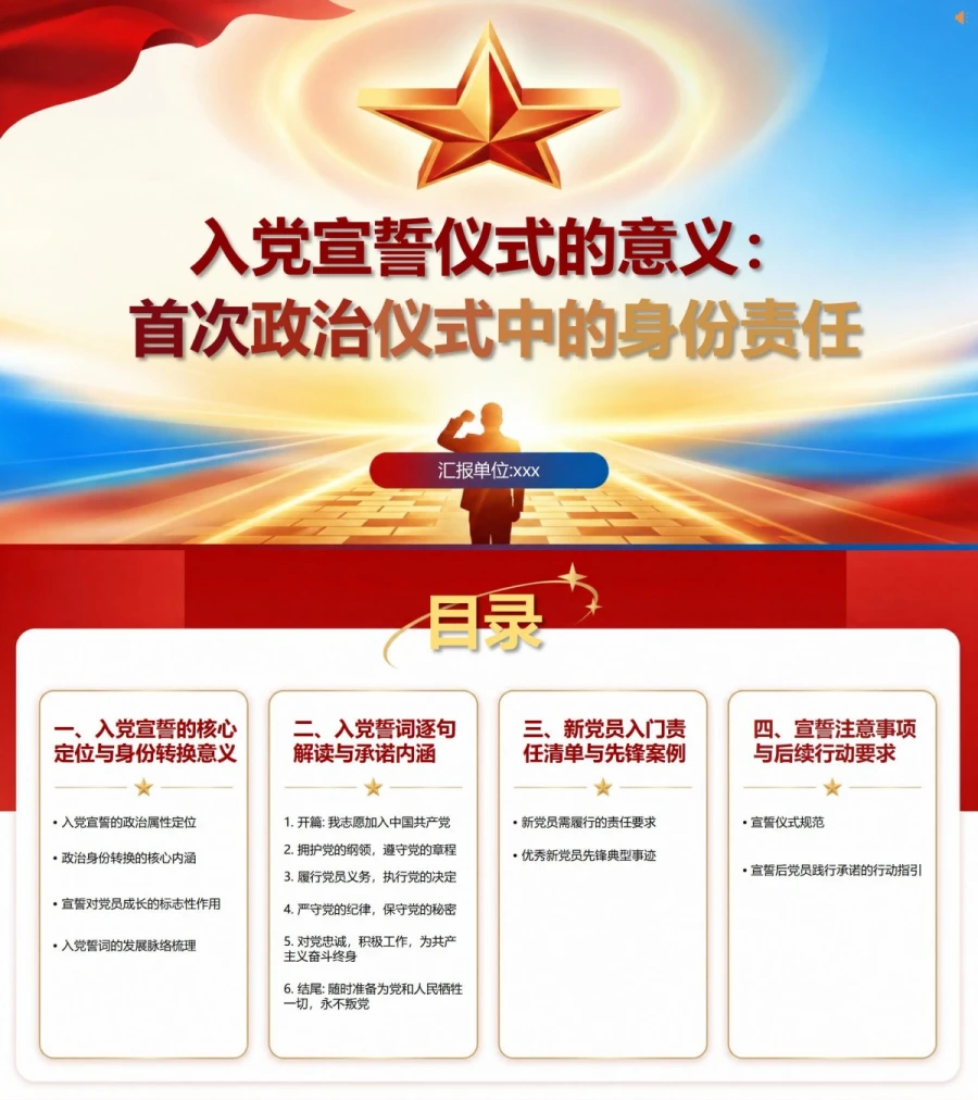 入党宣誓仪式的意义PPT：首次政治仪式中的身份责任｜课件+讲稿封面图1